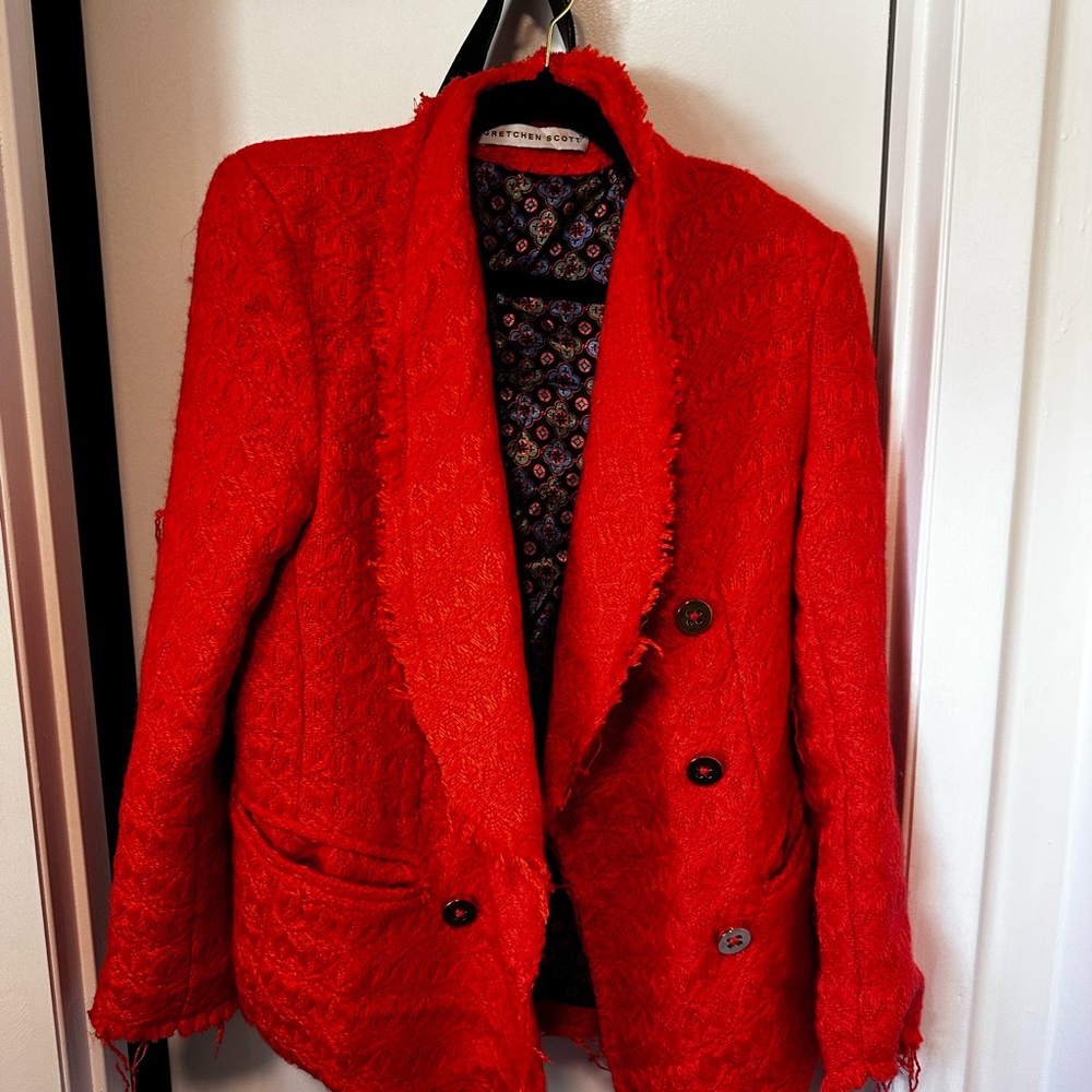 Gretchen Scott Designs Vibrant Orange Silk Blazer size 8/10 Florida Winter Wear